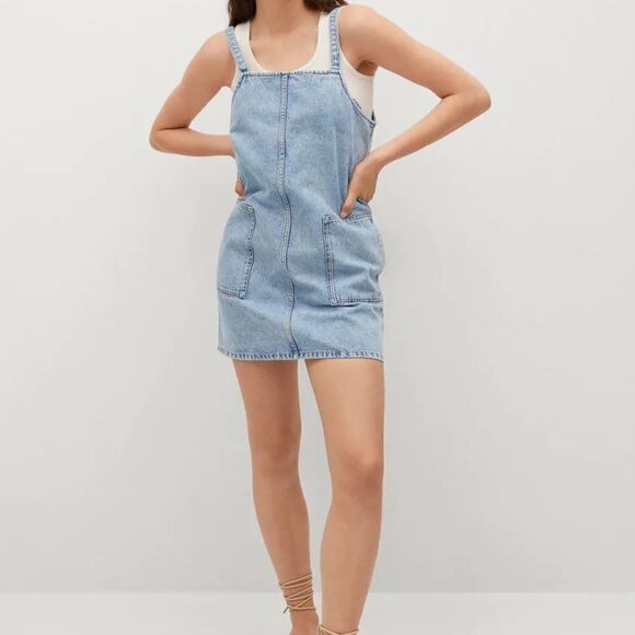 Mango Pocket Denim Pinafore Dress New - Picture 4 of 7